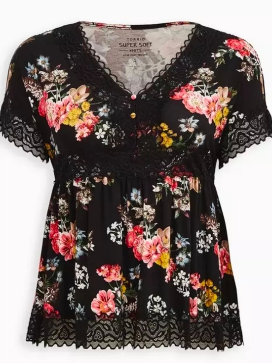 torrid Tops - Torrid Babydoll Super Soft Lace Trim Top 2X